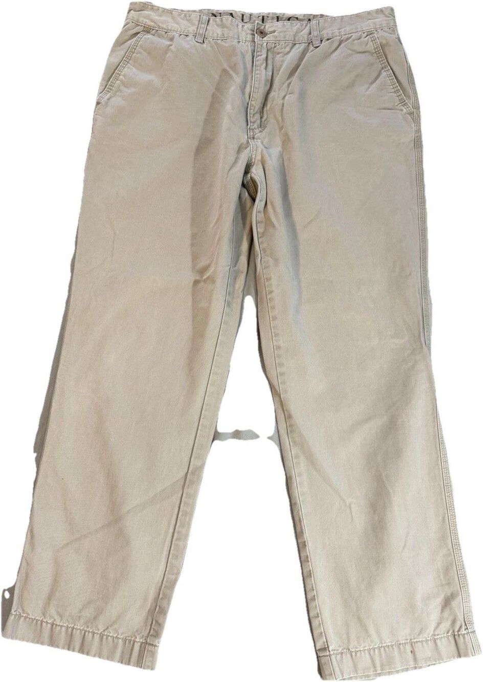 Nautica Mens Khaki Pants Size 38x32 Actual 38x29 Flat Front Flap Pockets Cotton